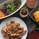Aerial view of all the ingredients for build-your-own bao